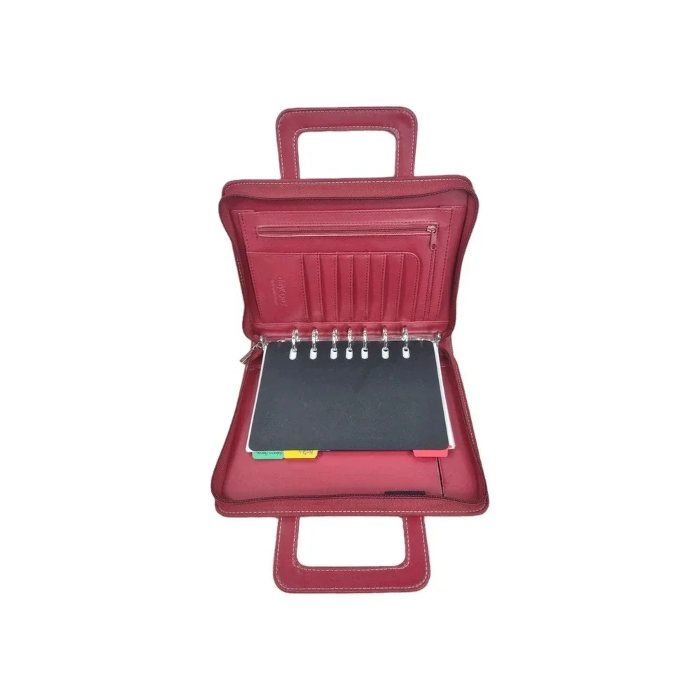 Franklin Covey Day One Planner Binder Red Retractable Handles Faux Leather *SEE